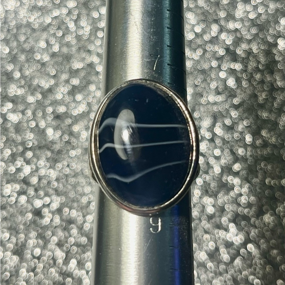Ring Blue Faux Agate Acrylic Oval Bead